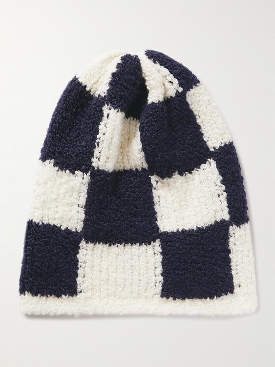 Checkered black beanie from The Elder Statesman
