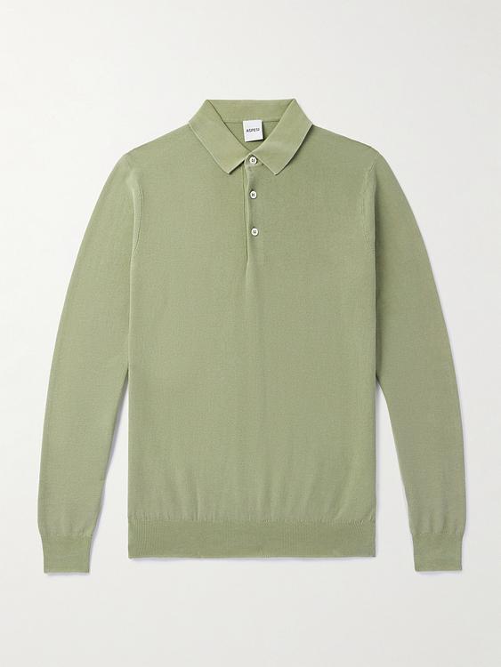 Khaki long sleeve polo shirt from Aspesi