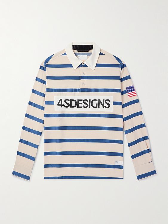Striped beige long sleeve polo shirt from 4sdesigns