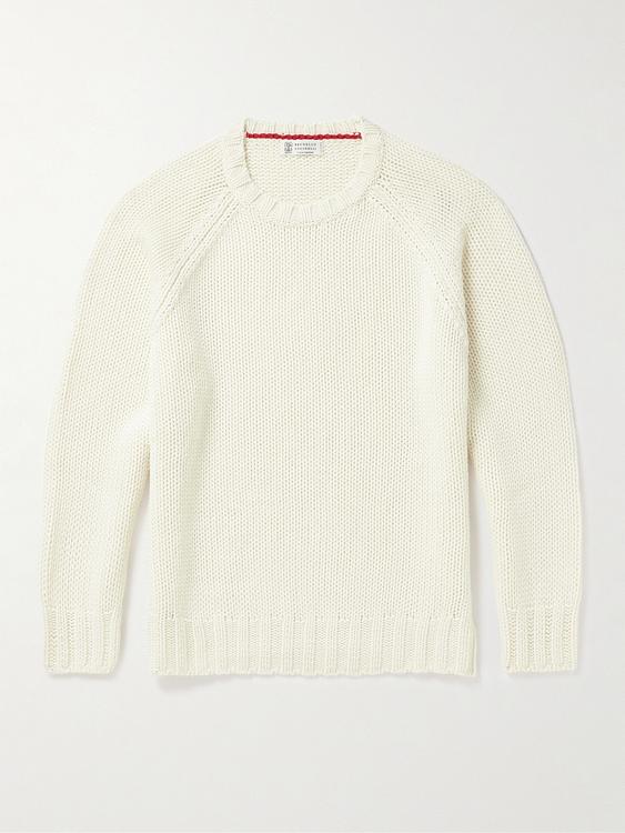 White cashmere sweater from Brunello Cucinelli
