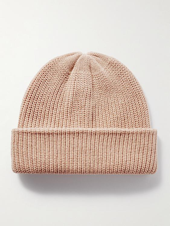 Taupe beanie from The Elder Statesman