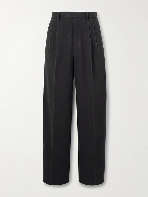 Black wide-leg formal trousers from Auralee