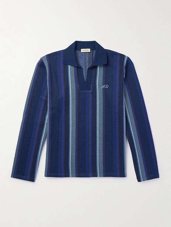 Striped dark blue long sleeve polo shirt from Nicholas Daley