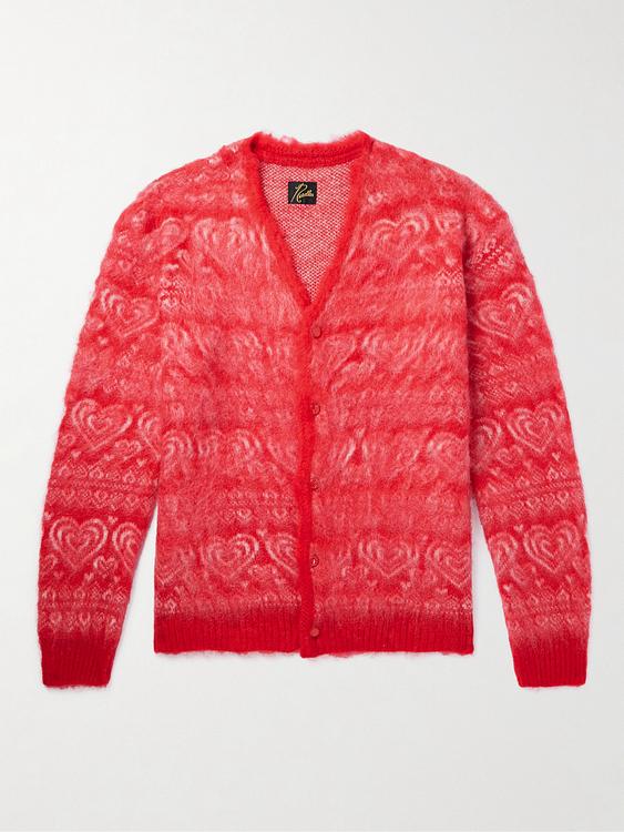 Red cardigan from Needles