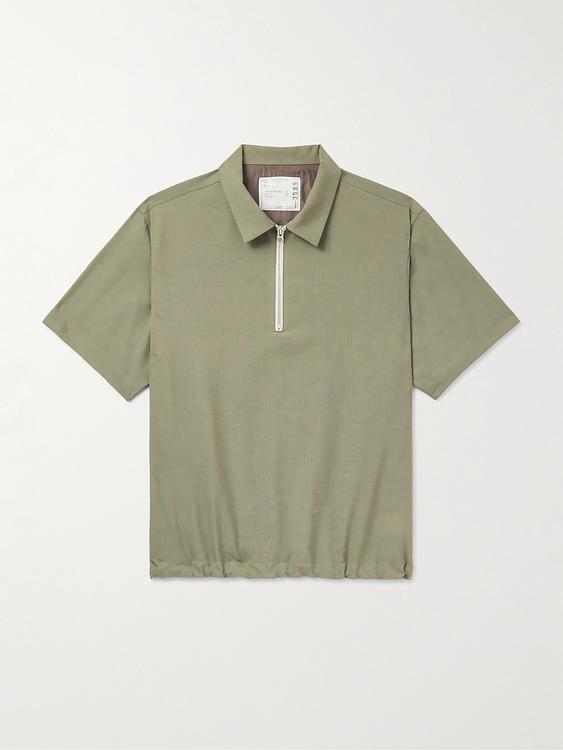 Taupe short sleeve polo shirt from Sacai