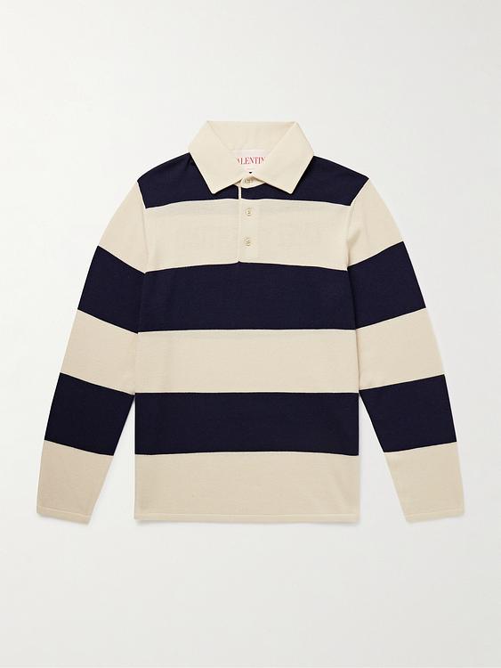Striped beige long sleeve polo shirt from Valentino Garavani