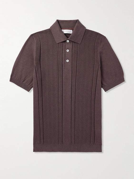 Dark brown short sleeve polo shirt from Brunello Cucinelli