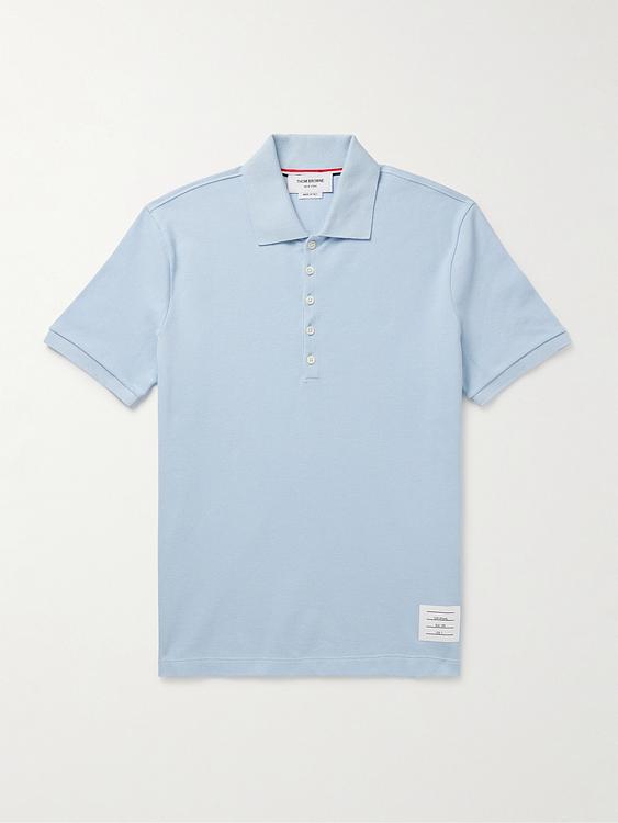 Light blue short sleeve polo shirt from Thom Browne