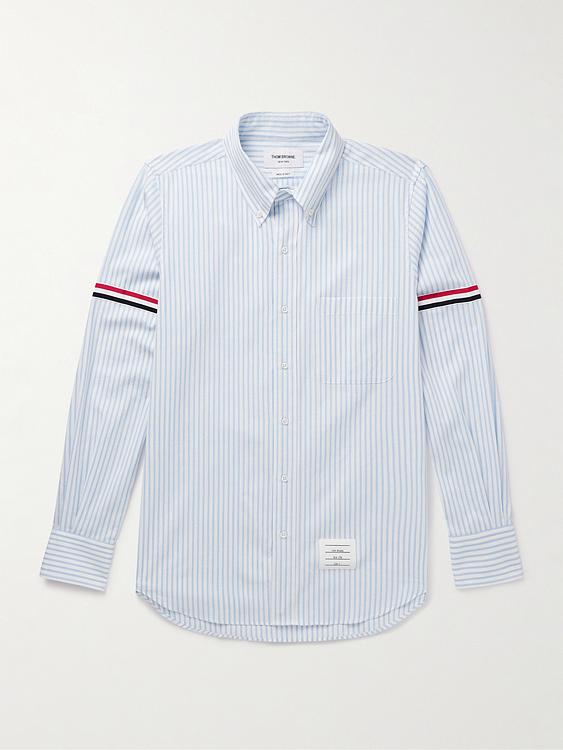 Striped light blue casual shirt from Thom Browne