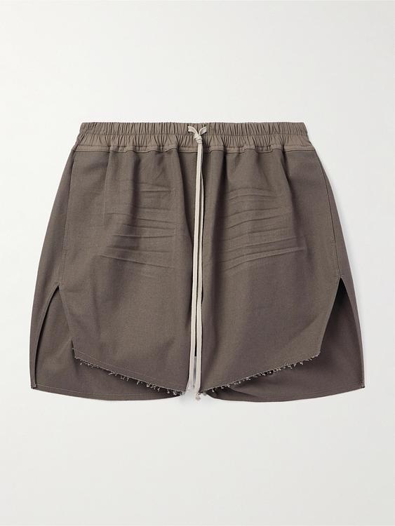 Taupe drawstring shorts from Rick Owens
