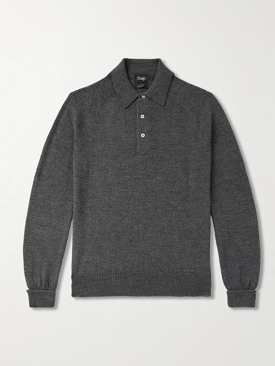 Dark grey long sleeve polo shirt from Drake's