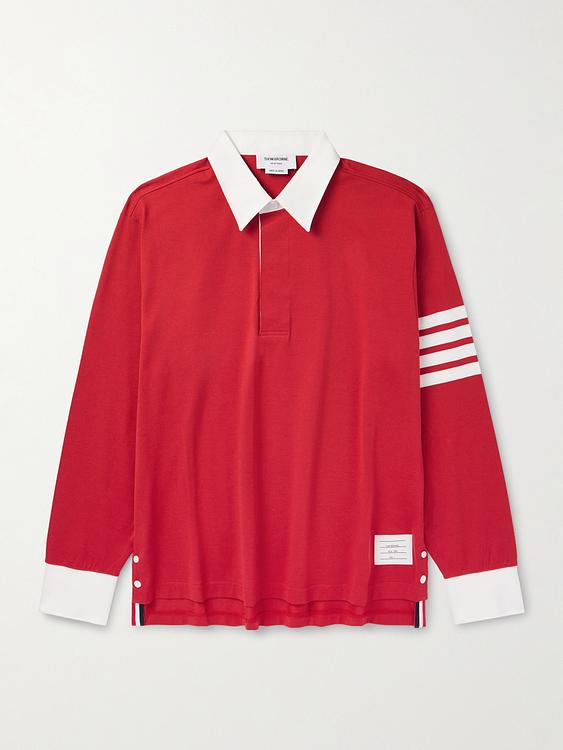 Striped red long sleeve polo shirt from Thom Browne