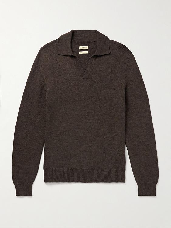 Dark brown long sleeve polo shirt from De Bonne Facture