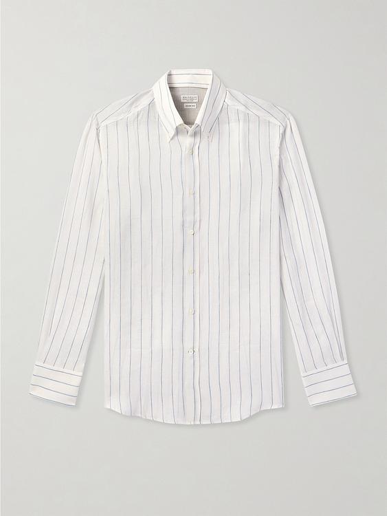 Striped white linen shirt from Brunello Cucinelli