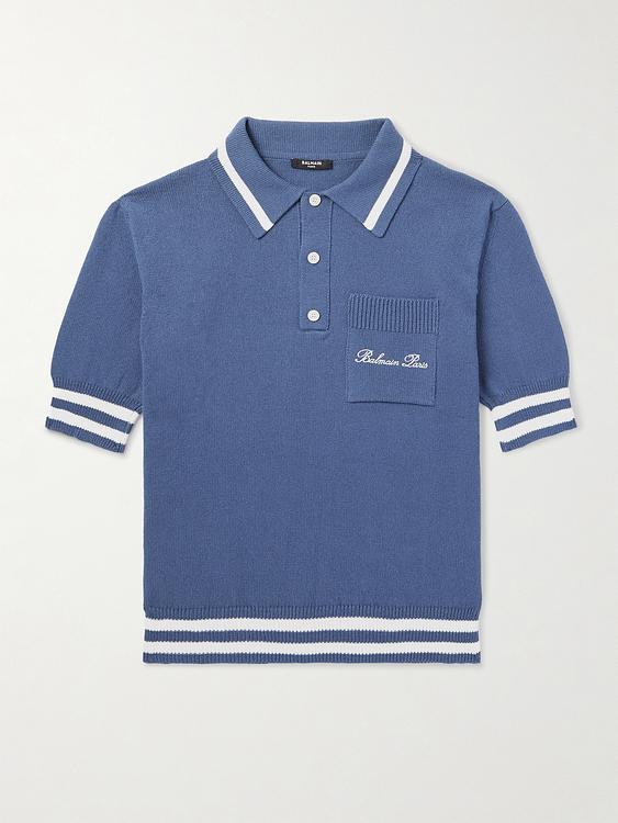 Striped blue short sleeve polo shirt from Balmain