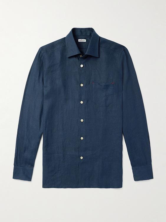 Dark blue linen shirt from Kiton