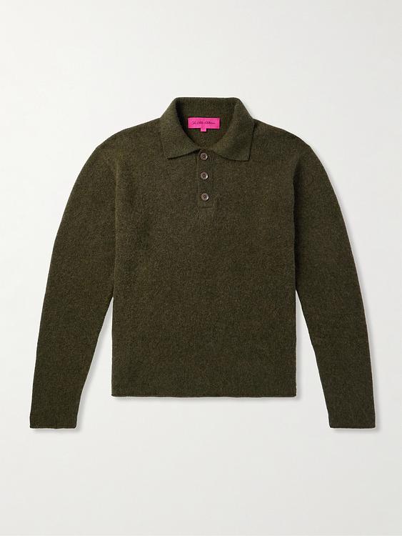 Dark green long sleeve polo shirt from The Elder Statesman