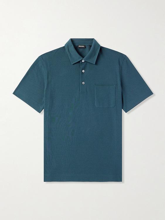 Dark blue short sleeve polo shirt from Zegna