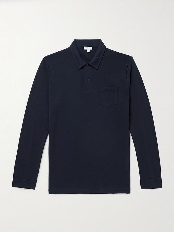 Black long sleeve polo shirt from Sunspel