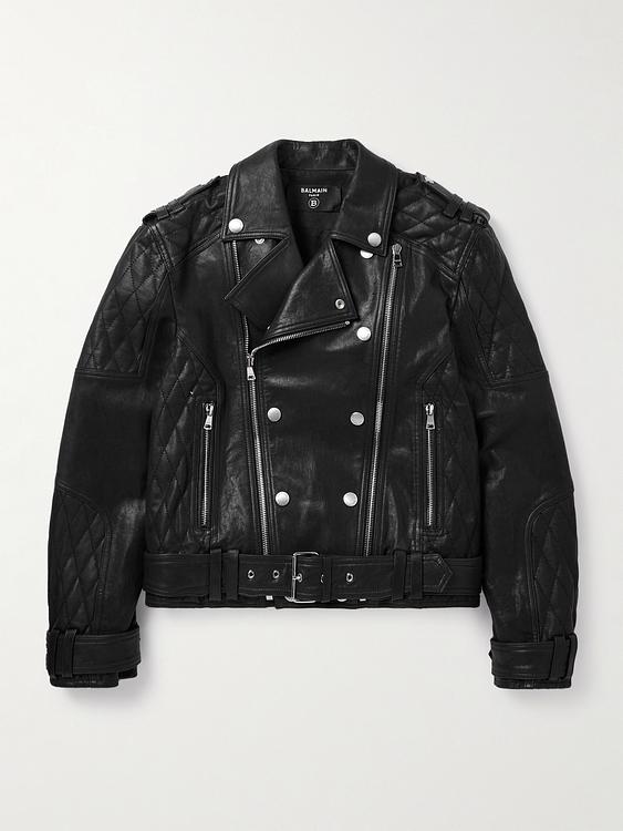 Black leather jacket from Balmain
