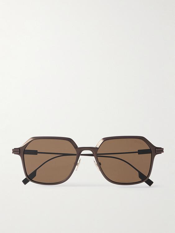 Taupe d-frame sunglasses from Zegna