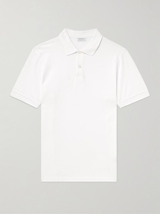 White short sleeve polo shirt from Sunspel