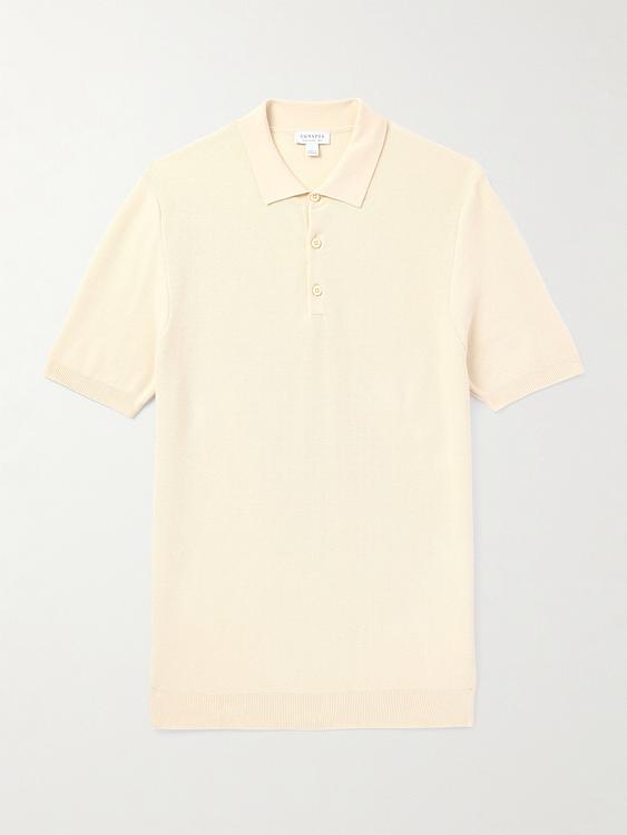 White short sleeve polo shirt from Sunspel