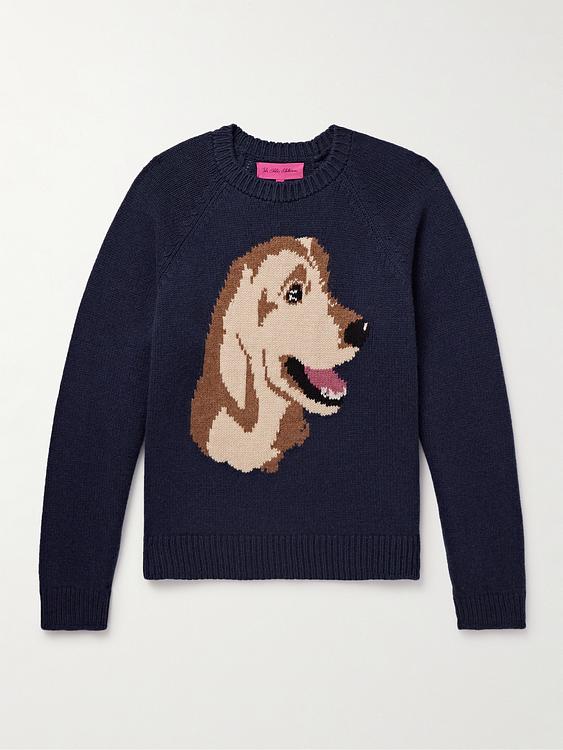 Print dark blue cashmere sweater from The Elder Statesman