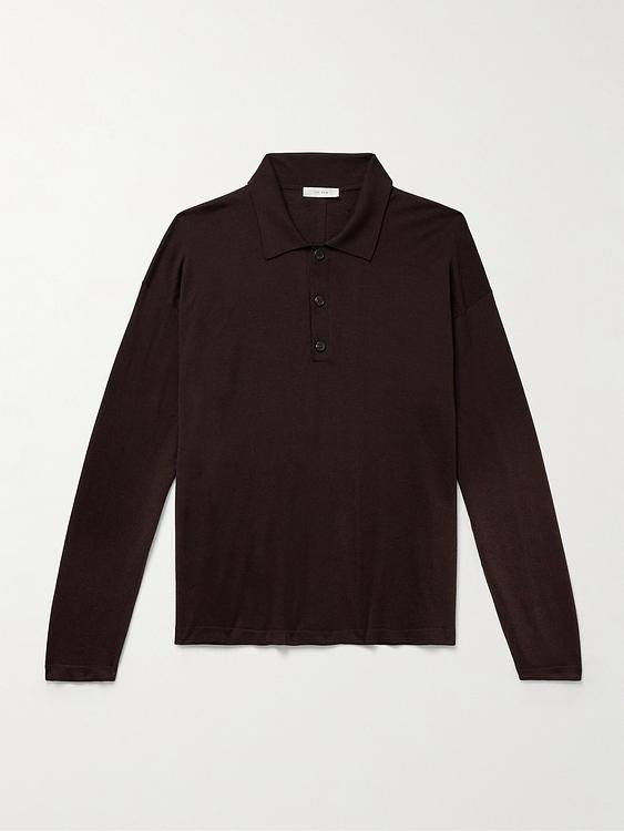 Dark brown long sleeve polo shirt from The Row