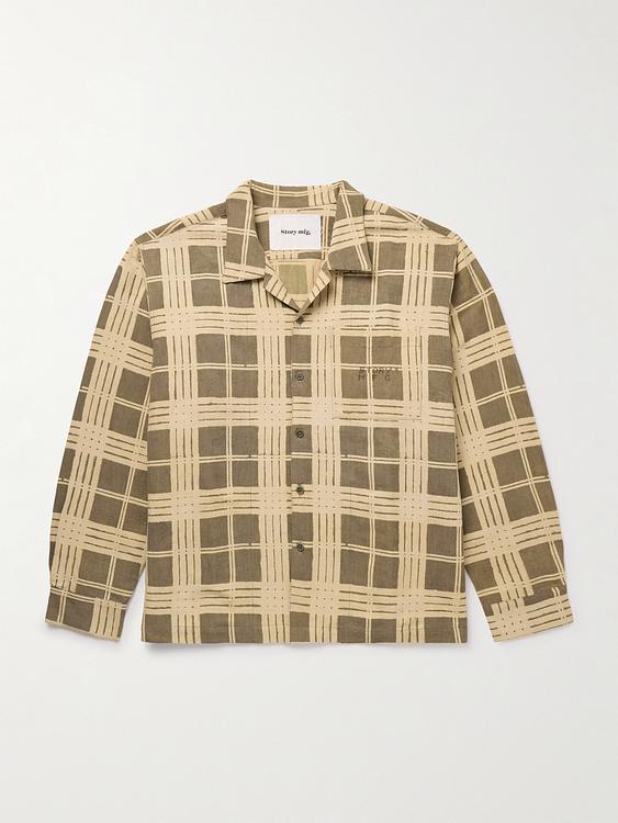 Checkered taupe linen shirt from Story Mfg.
