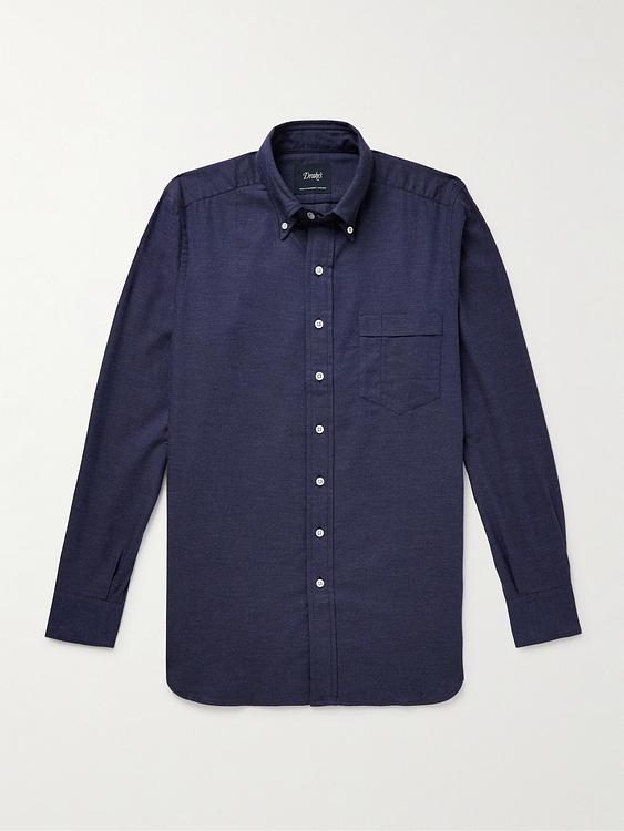Dark blue flannel shirt from Drake's