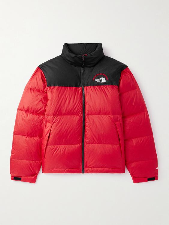 Red down jacket from The North Face
