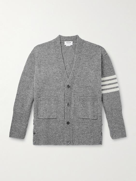 Striped grey cardigan from Thom Browne
