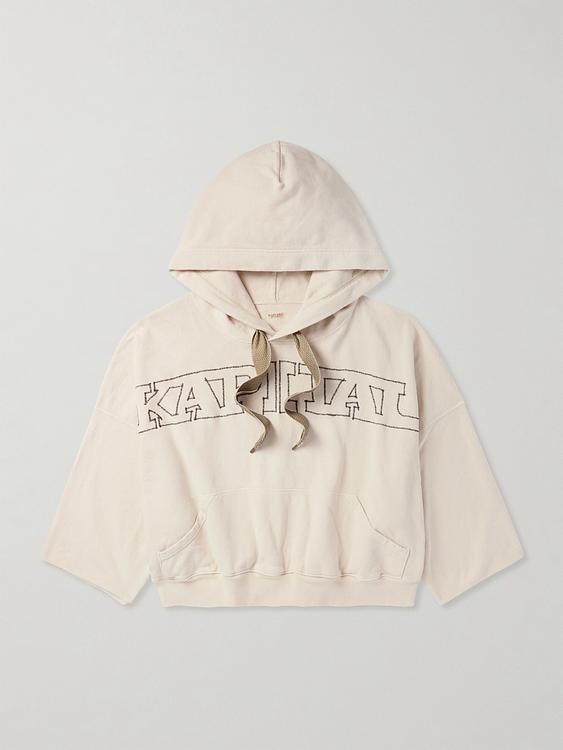 Print white hooded sweatshirt from Kapital