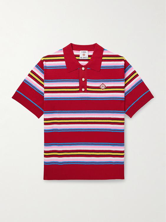 Striped red short sleeve polo shirt from Casablanca