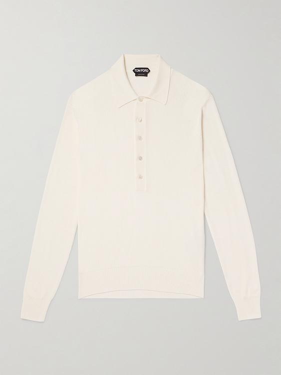 White long sleeve polo shirt from Tom Ford