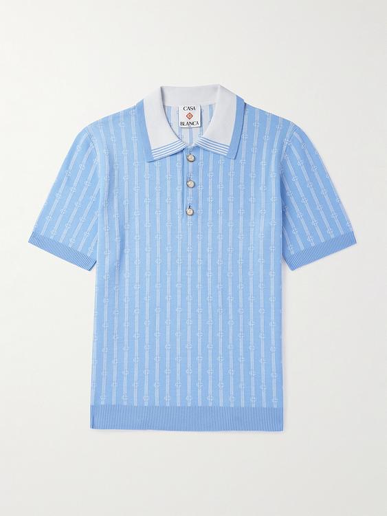 Striped light blue short sleeve polo shirt from Casablanca