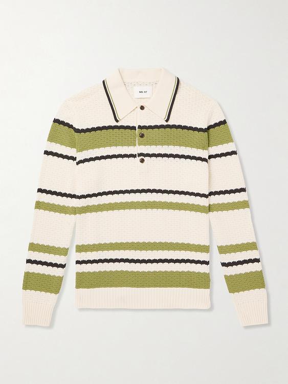 Striped white long sleeve polo shirt from NN07