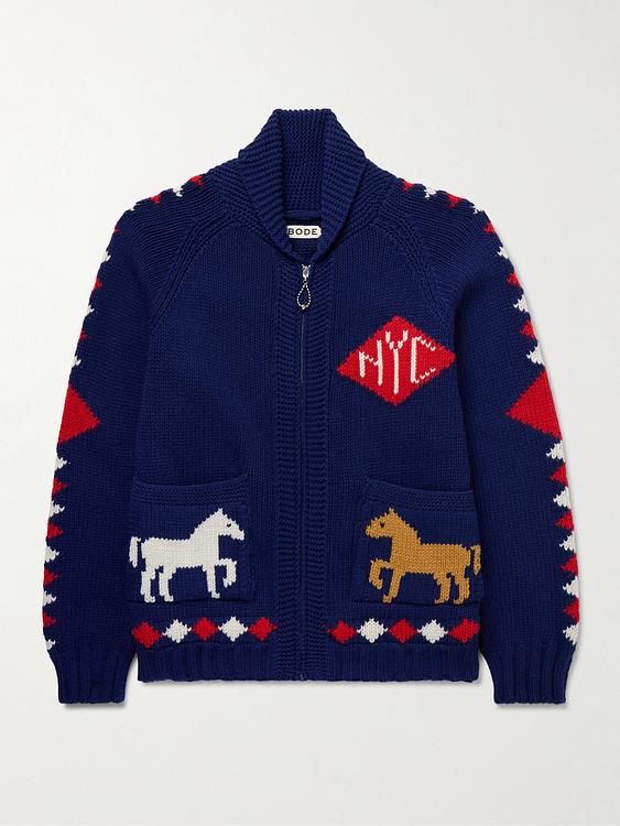 Print dark blue cardigan from Bode