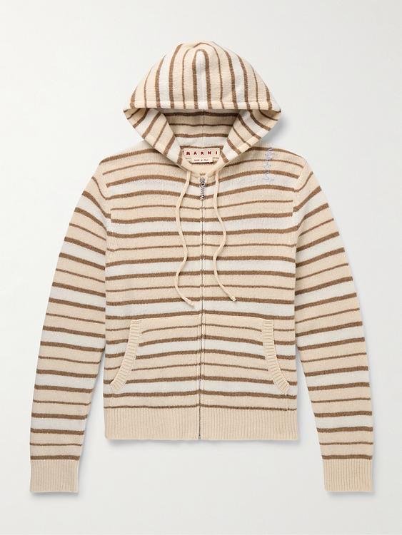 Striped beige hooded sweatshirt from Marni