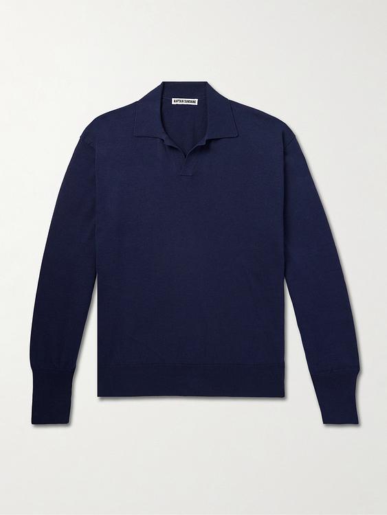 Dark blue long sleeve polo shirt from Kaptain Sunshine