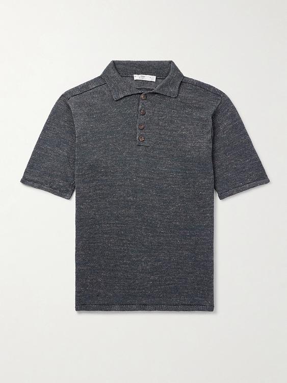 Dark grey short sleeve polo shirt from Inis Meáin