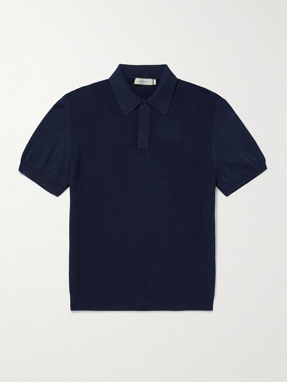 Dark blue short sleeve polo shirt from Canali