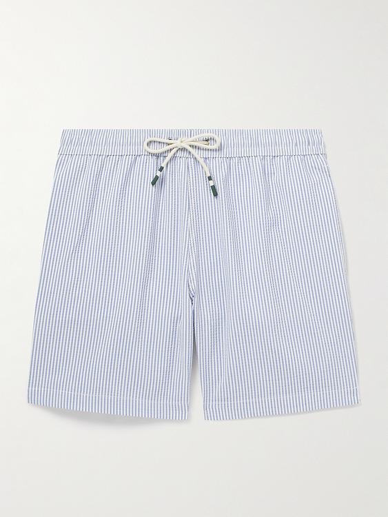 Striped white swim shorts from Hartford