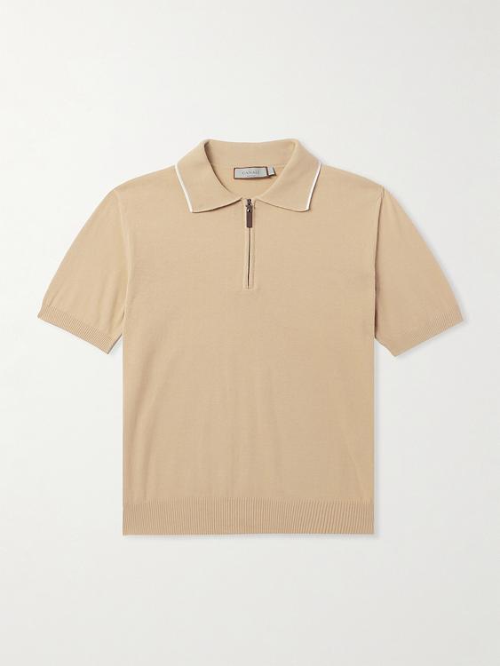 Taupe short sleeve polo shirt from Canali