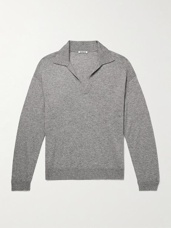 Grey long sleeve polo shirt from Auralee