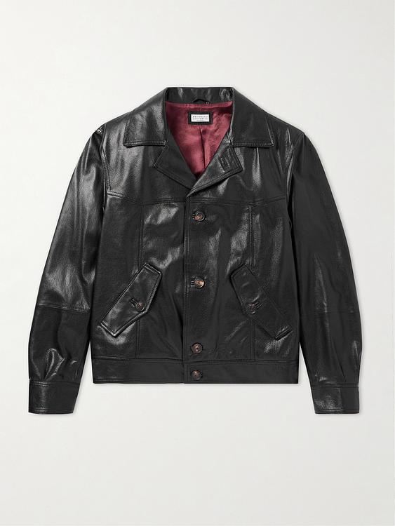 Black leather jacket from Brunello Cucinelli