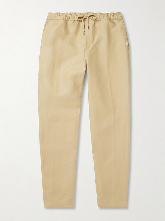 Beige linen trousers from Derek Rose