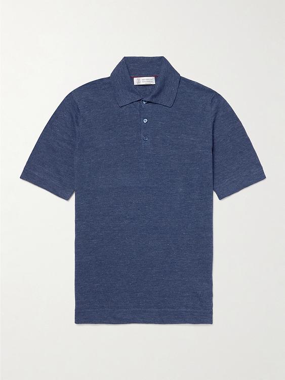 Dark blue short sleeve polo shirt from Brunello Cucinelli