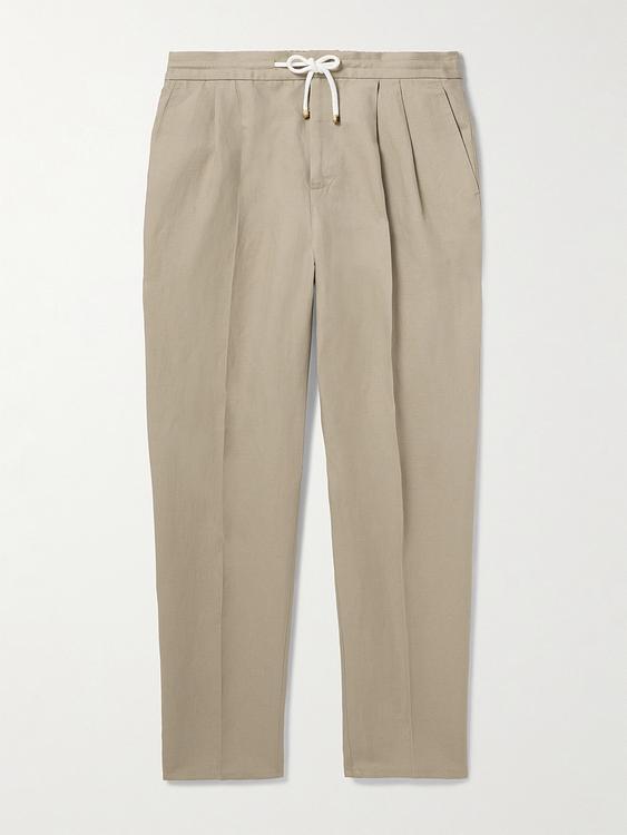 Taupe linen trousers from Brunello Cucinelli